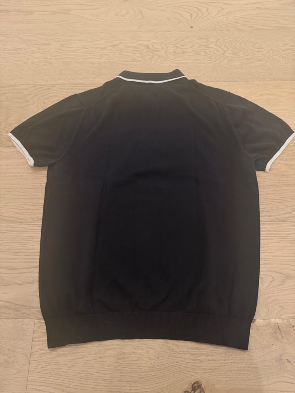 The Tie Bar Black Knit Polo Sweater Shirt White Trim Pocket Large - Picture 7 of 8
